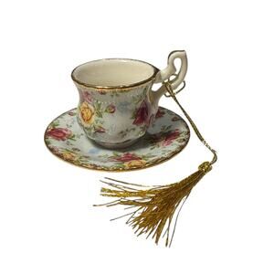 Vintage Royal Albert Old Country Roses Blue Damask Tea Cup & Saucer Ornament